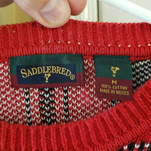 Saddlebred Men's Sweater Christmas Red Green Size M Grandpas Heavy 100% Cotton - Picture 4 of 7